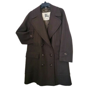 Burberry London Brown Wool Wide Collar Double Breasted Pea Women Coat US 6